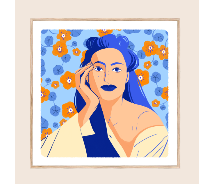 affiche illustration femme portrait et fleurs Affiche illustration femme portrait et fleurs