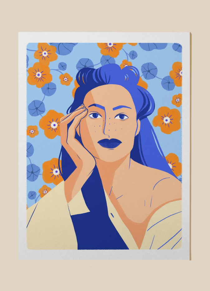 illustration portrait femme et fleurs Illustration portrait femme et fleurs